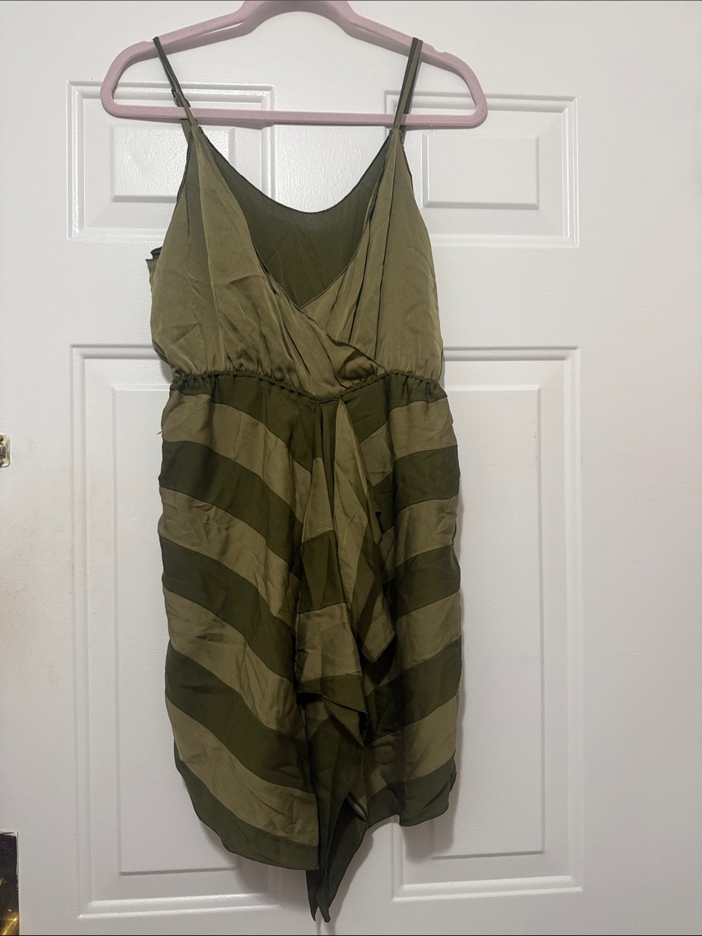 Alice + Olivia Olive Green Striped Satin Dress